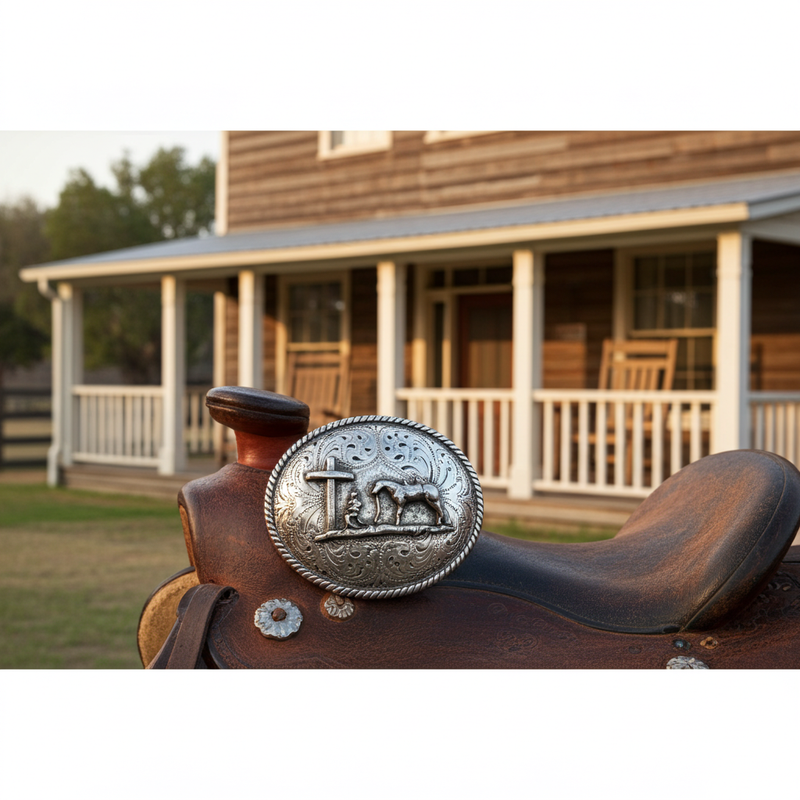 Load image into Gallery viewer, RLB502 - RockinLeather Silver Cowboy Prayer Oval Buckle
