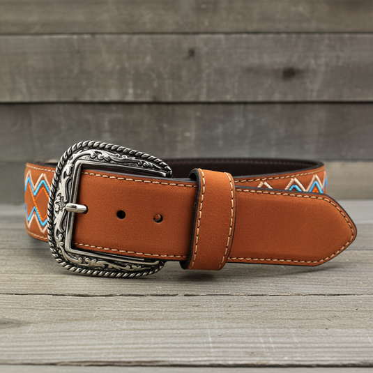 CP1009 - Cowboy Prayer Cowhide Leather Belt w/ Embroidery