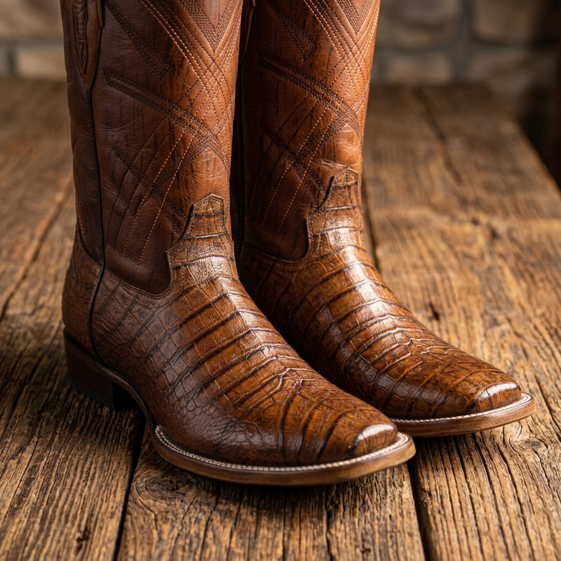 Load image into Gallery viewer, 8008 - RockinLeather Men's Sidney Caiman Square Toe Western Boot
