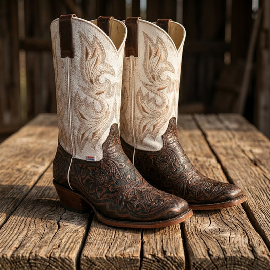 2200 - RockinLeather Women's Floral Leather Stamped Western Boot