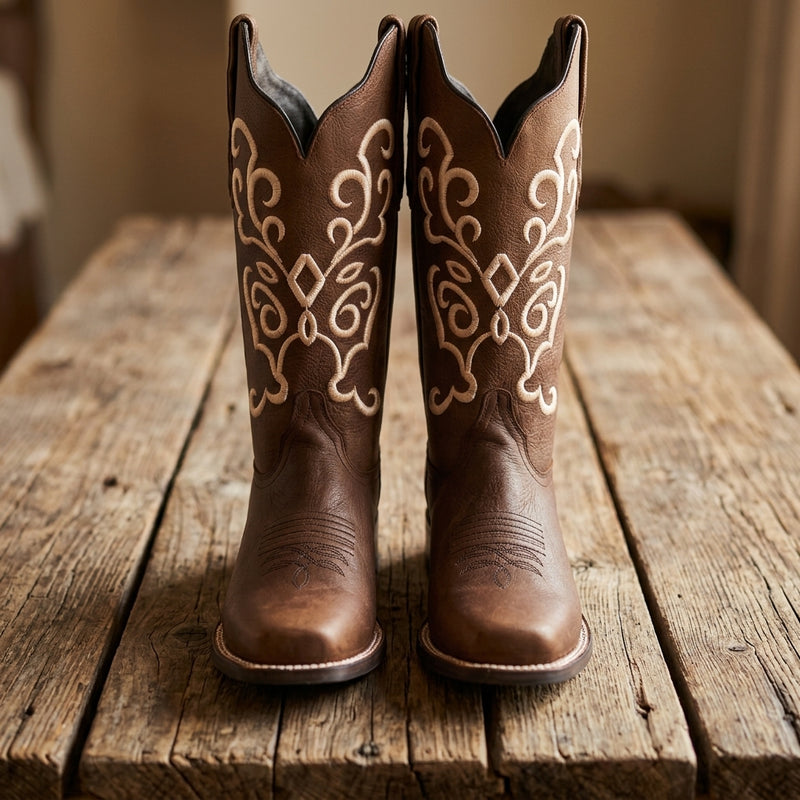 Load image into Gallery viewer, 2803 - RockinLeather Women's Gaucho Brown Western Boot w/Raised Embroidery
