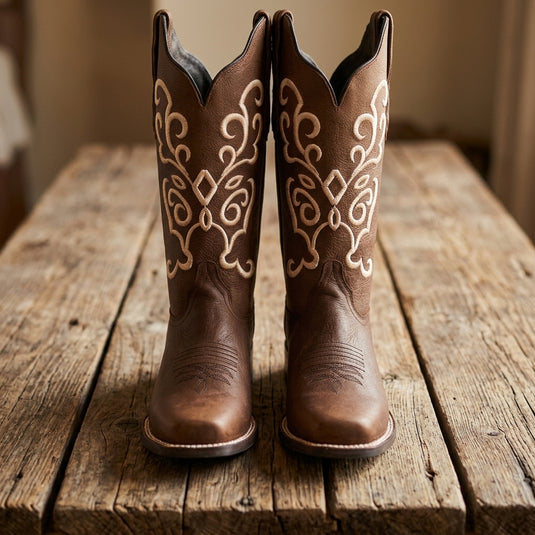 2803 - RockinLeather Women's Gaucho Brown Western Boot w/Raised Embroidery
