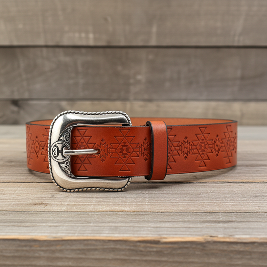 HMBLT044 - Hooey Classic Bomber 1.5" Tan Leather Belt with Monterey Embossed Pattern