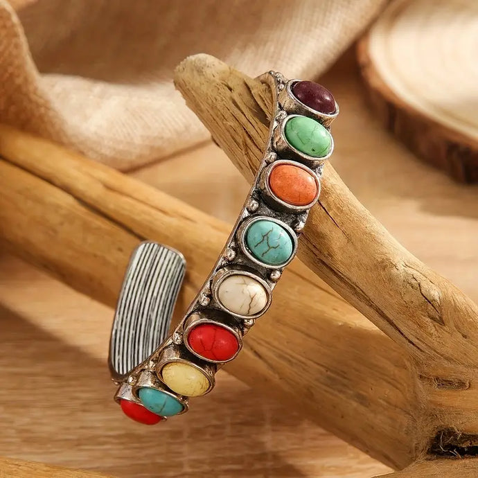TMBC45 - Multi Colored Stone Open Bracelet