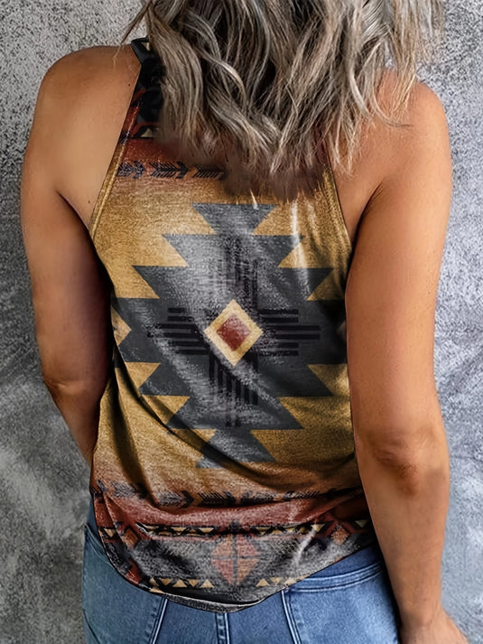 TMTSHT84 - Ladies Aztec Round Neck Sleeveless Shirt