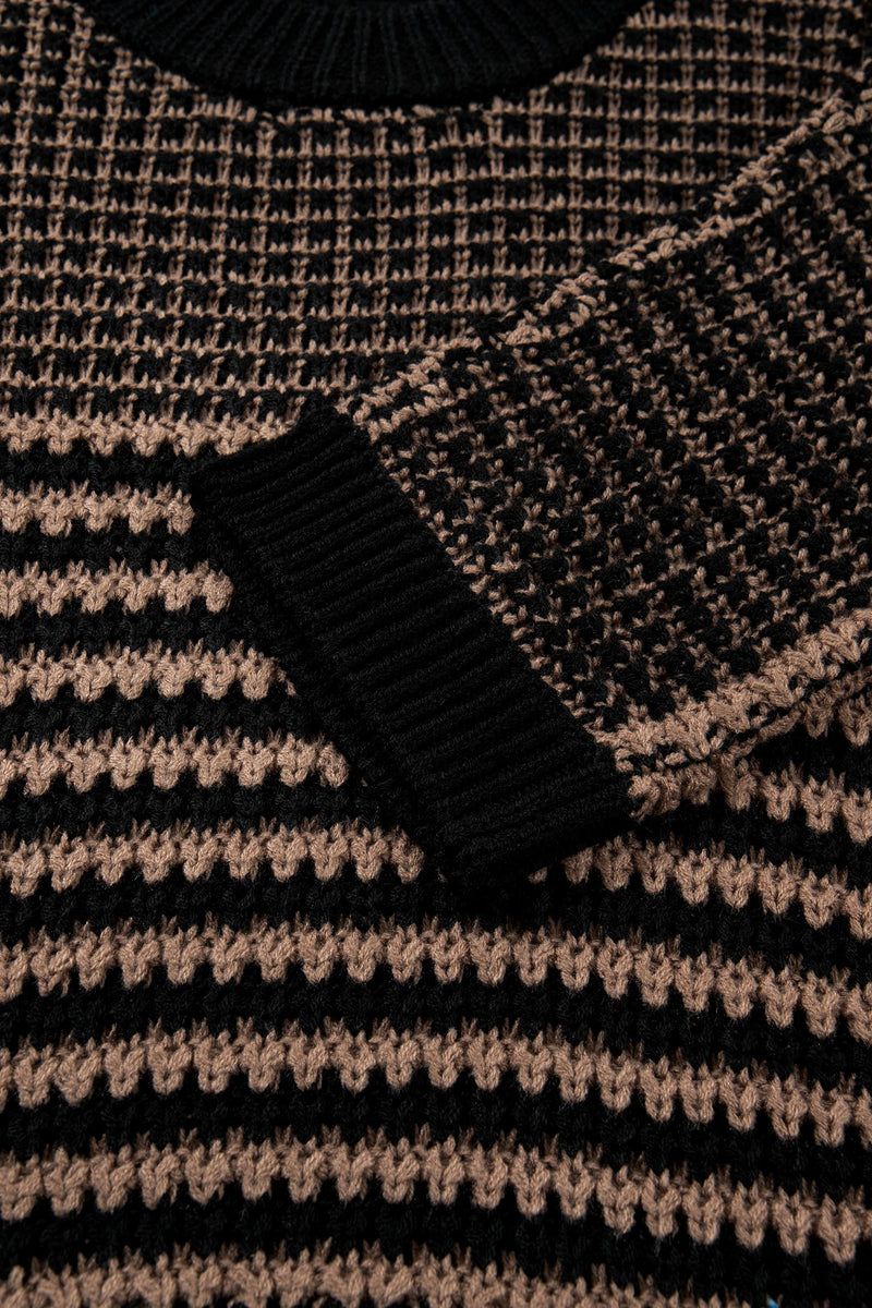 Load image into Gallery viewer, DLLS308 - Ladies Black Stripe 3/4 Draped Sleeve Slouchy Sweater

