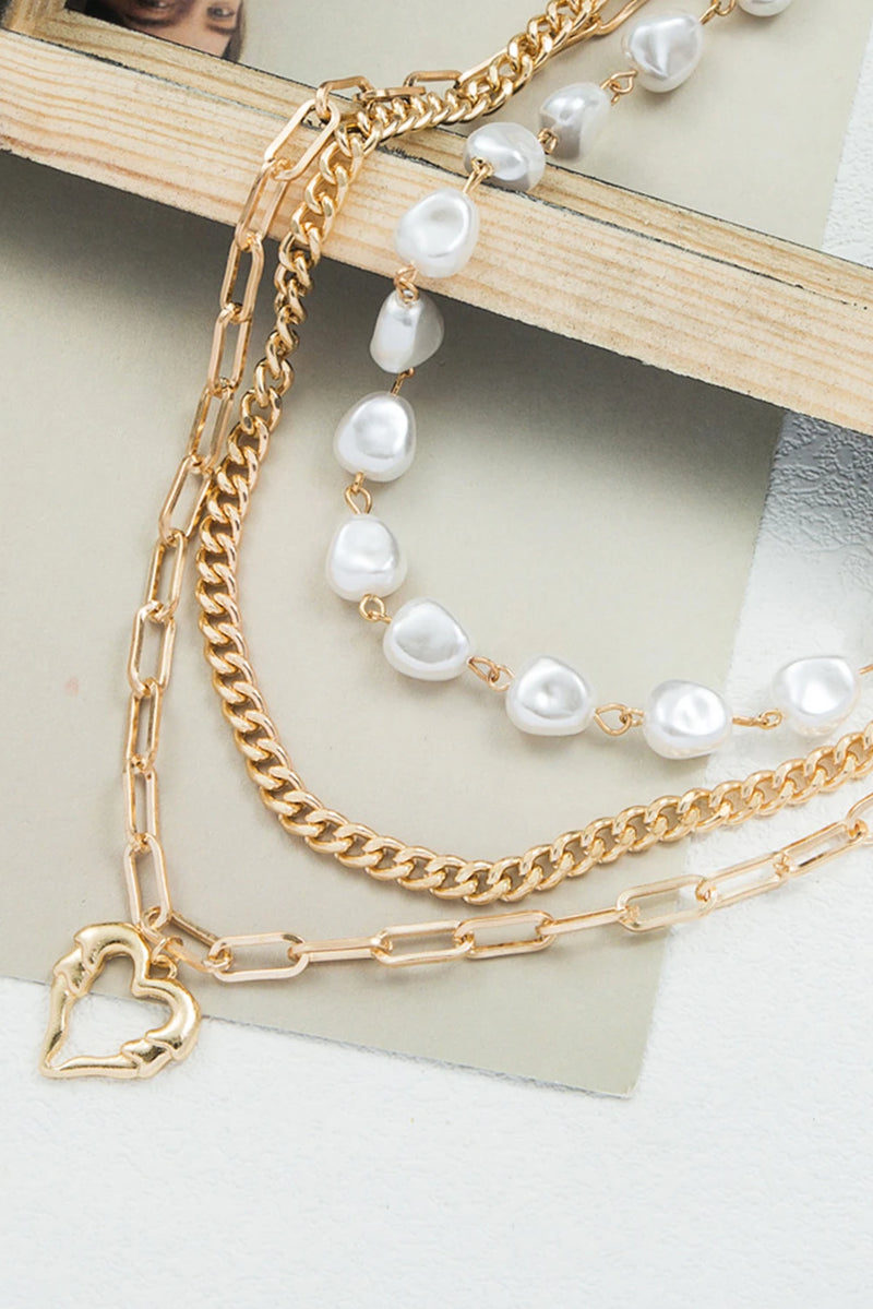 Load image into Gallery viewer, DLLNK 6 - Gold Plated Heart Chain Pearl Beading 3pcs Necklace Set
