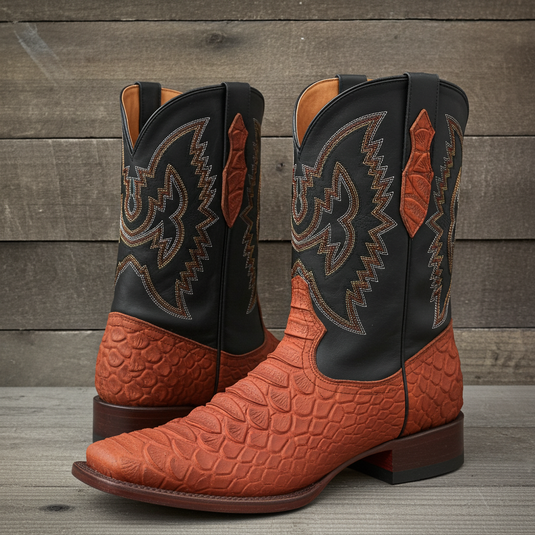 CP1704 - Cowboy Prayer Hand Crafted Rust Brown Python Print Cowboy Boot