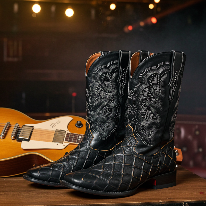 Load image into Gallery viewer, CP1702 - Cowboy Prayer Pirarucu Print w/Yellow Underlay Cowboy Boots
