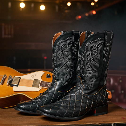 CP1702 - Cowboy Prayer Pirarucu Print w/Yellow Underlay Cowboy Boots