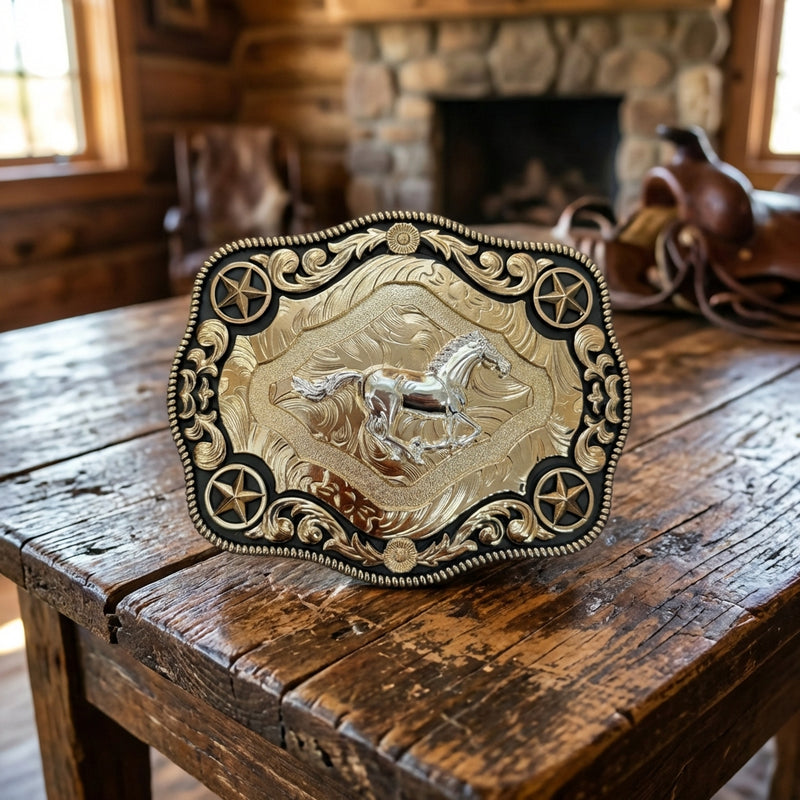 Load image into Gallery viewer, AWW28 - Horse Rose Gold 4 Star Buckle
