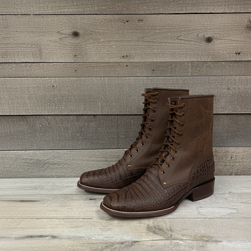 Load image into Gallery viewer, CP5002 - Cowboy Prayer Men&#39;s Gator Print Lace Up Packer Boots
