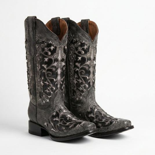 2816 - RockinLeather Women's Black Crater Square Toe Western Boot