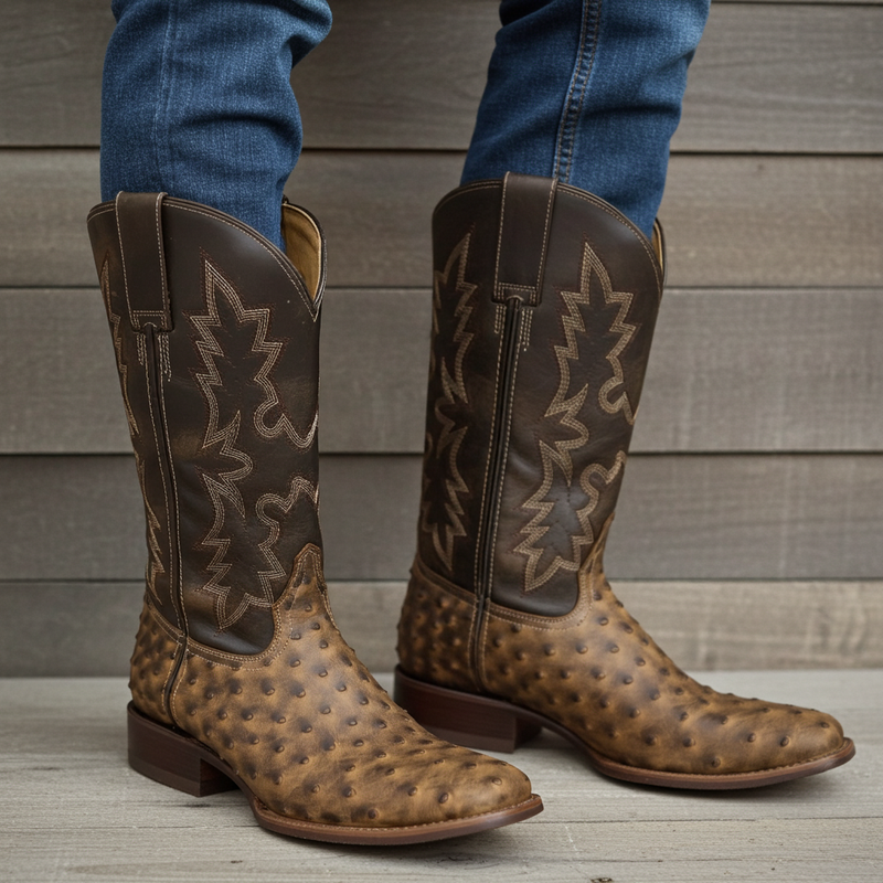 Load image into Gallery viewer, CP5003 - Cowboy Prayer Men&#39;s Ostrich Print Western Boot
