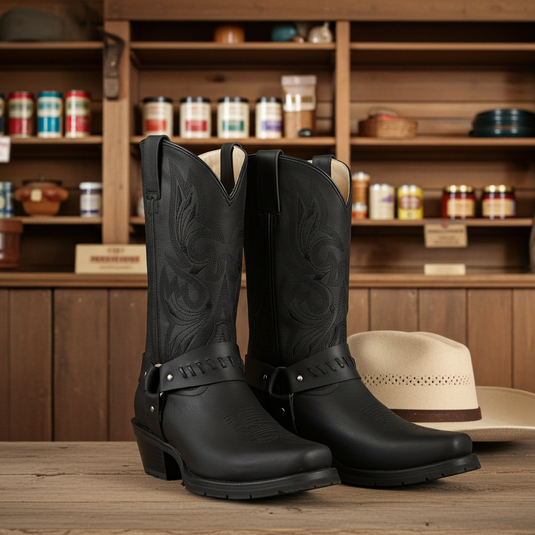 1162 - RockinLeather Men's Black Leather Harness Boot