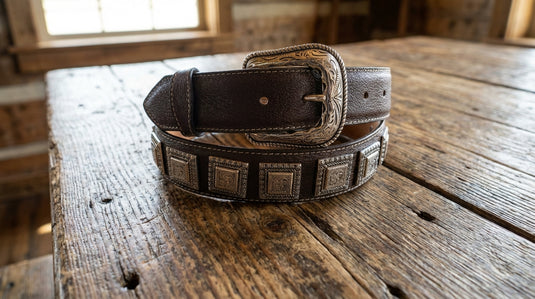 B41 - RockinLeather Choco Belt with Square Floral Conchos