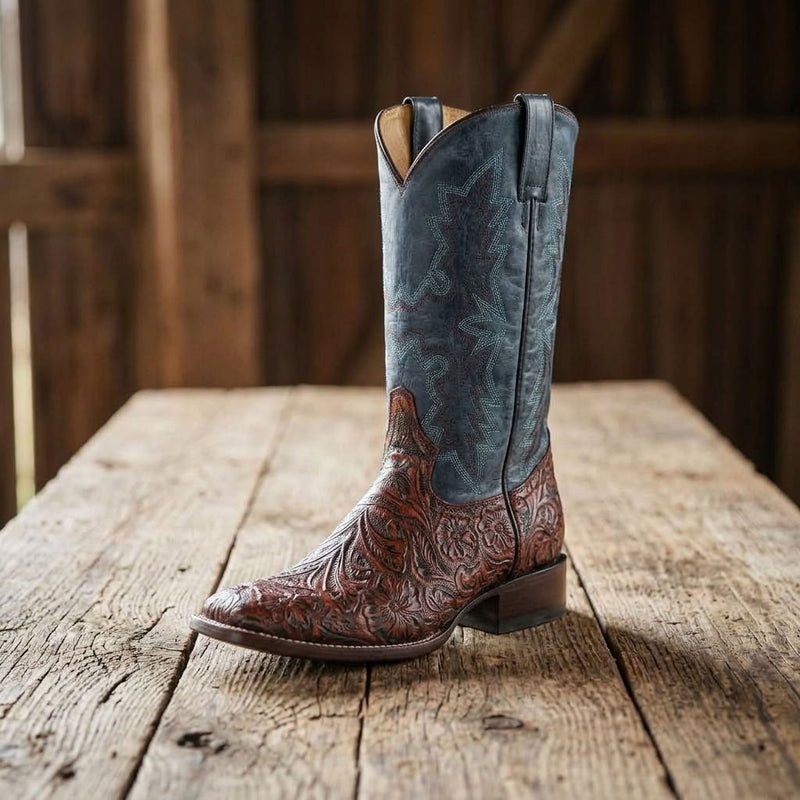 Load image into Gallery viewer, CP5012 - Cowboy Prayer Hand Crafted Cognac Stamped Cowboy Boots
