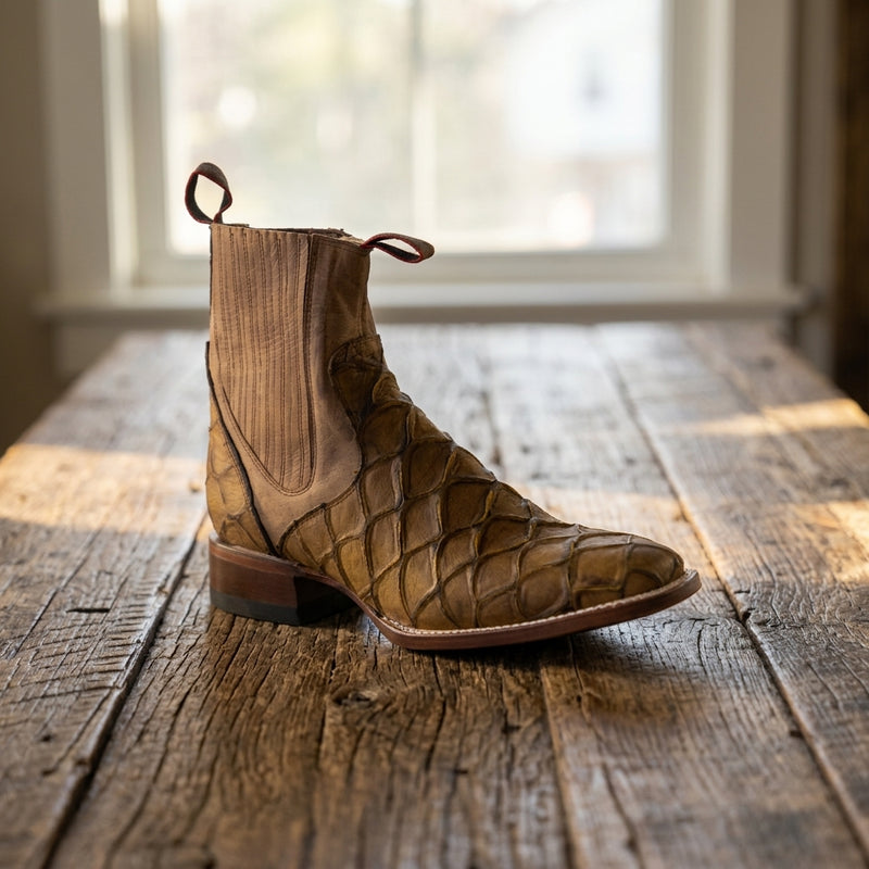 Load image into Gallery viewer, 1814 - RockinLeather Men's Retro Brown Leather Pirarucu Print Chelsea Boot
