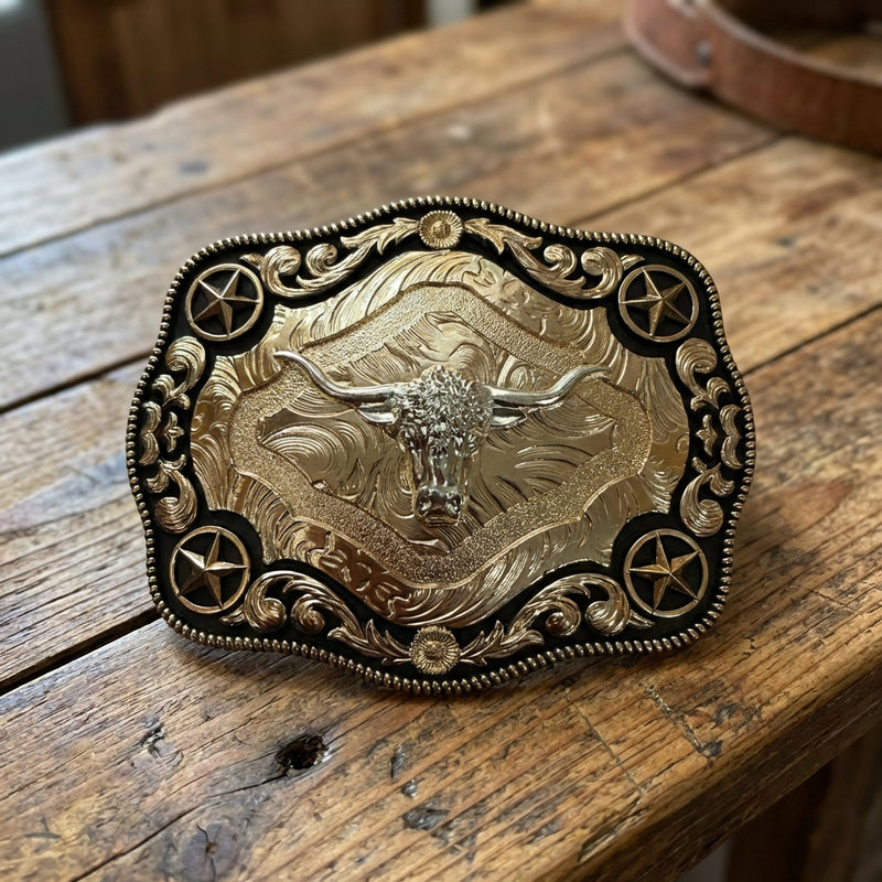 Load image into Gallery viewer, AWW6 - Bullhead Rose Gold 4 Star Buckle
