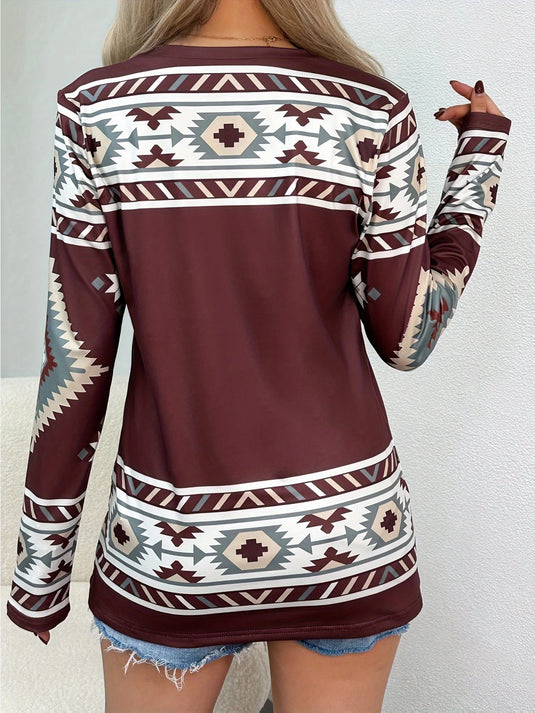 TMTSHT85 - Women's Earthy Tones Aztec Print Shirt