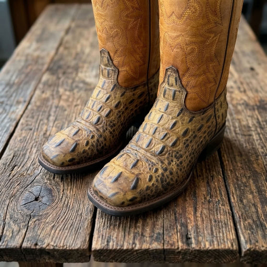 CP5014 - Cowboy Prayer Hand Crafted Rustic Brown Gator Print Cowboy Boots