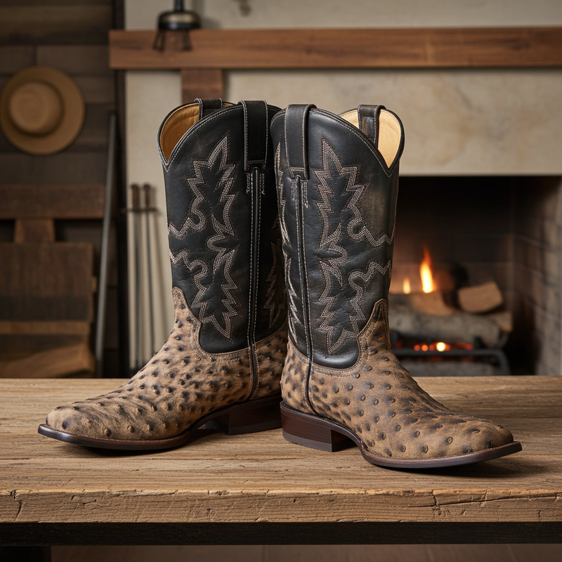 Load image into Gallery viewer, CP5003 - Cowboy Prayer Men&#39;s Ostrich Print Western Boot
