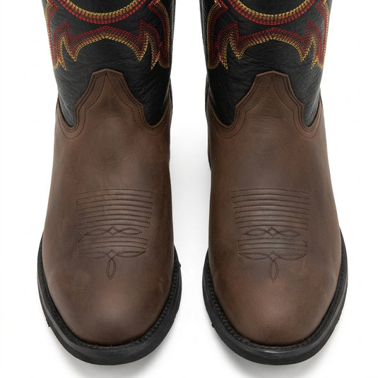 1256 - RockinLeather Men's R Toe Buckaroo Distressed Brown Western Boot