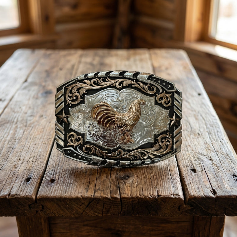 Load image into Gallery viewer, AWW17 - Rooster Tooled Design Rose Gold Buckle
