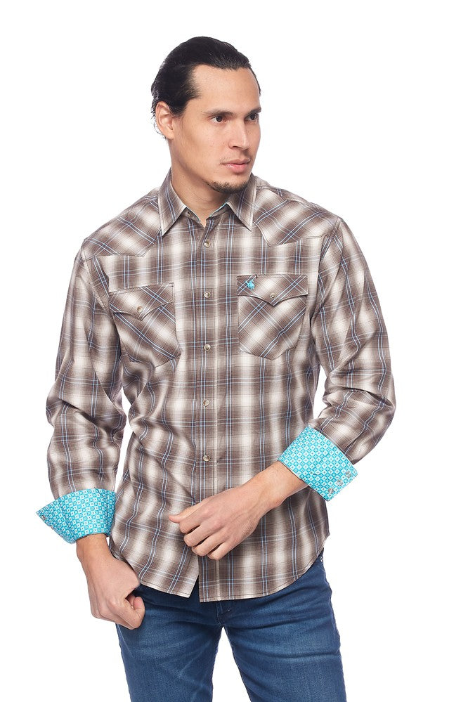 Load image into Gallery viewer, PS400L-461 - Rodeo Clothing Men's Plaid Long Sleeve Snap Shirt
