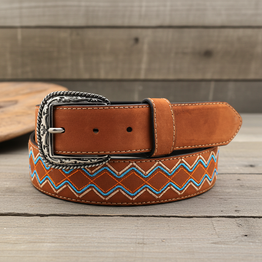 CP1009 - Cowboy Prayer Cowhide Leather Belt w/ Embroidery