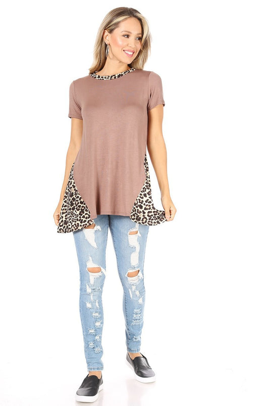 MOATSHT9 - Ladies Solid And Cheetah Print Tunic