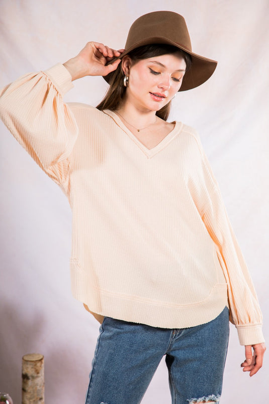 Very 2 - Ladies Loose Fit Solid Waffle Knit Comfy Top