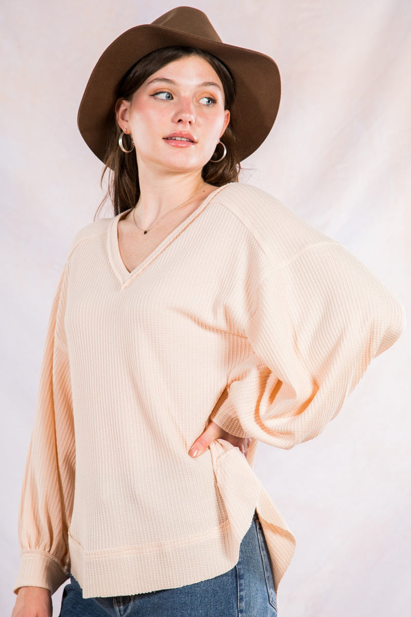 Load image into Gallery viewer, Very 2 - Ladies Loose Fit Solid Waffle Knit Comfy Top

