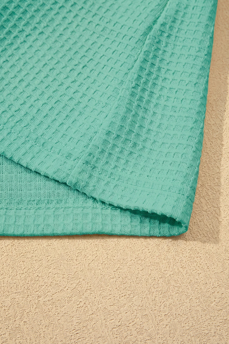 Load image into Gallery viewer, DLLS702 - Ladies Mint Green Lace Splicing Button Cutout V Neck Waffle Knit Blouse
