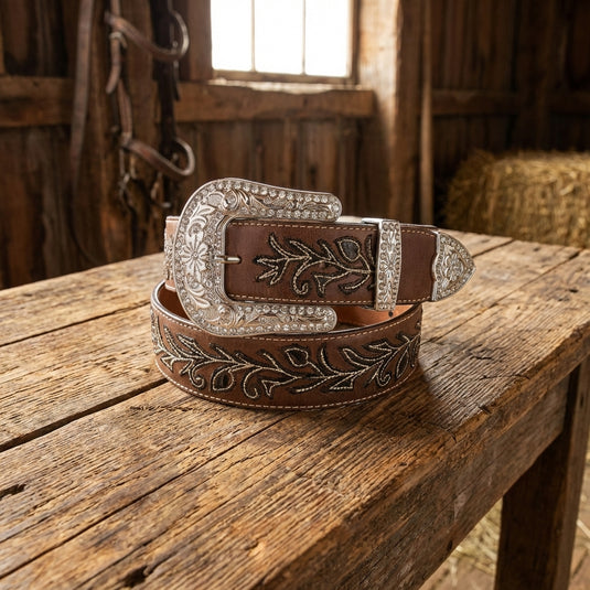 N3521408 - Nocona Women's Leaf Vine Stitched Belt