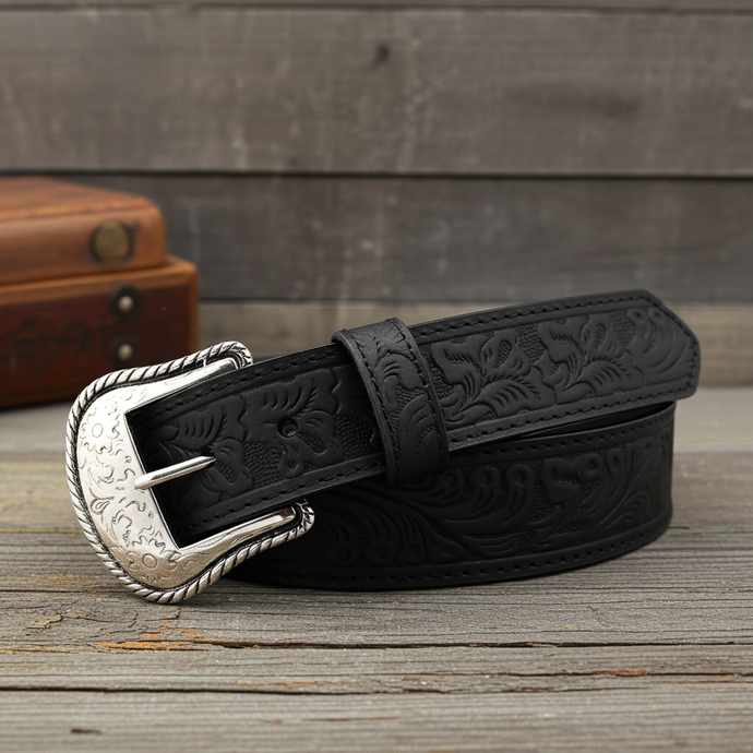 CP1006 - Cowboy Prayer Black Cowhide Leather Belt