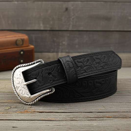 CP1006 - Cowboy Prayer Black Cowhide Leather Belt