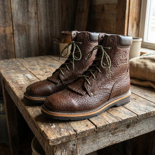 5501 - RockinLeather Lace Up Square Toe Steel Toe Work Boot