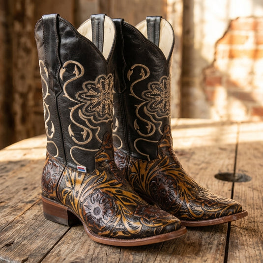 2204 - RockinLeather Women's Jungle Floral Leather Stamped Western Boot