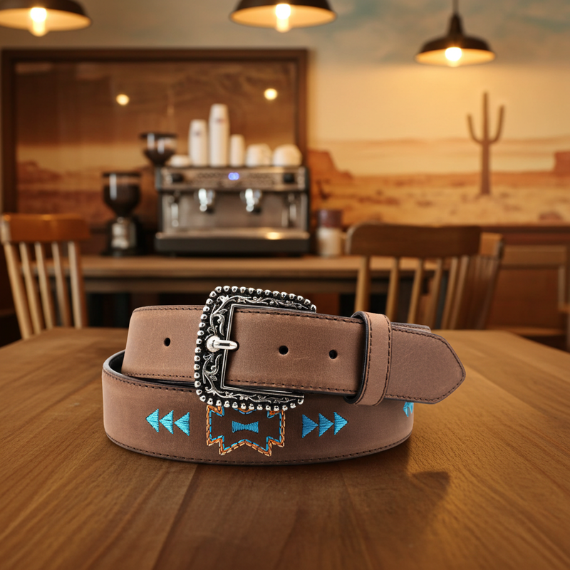 Load image into Gallery viewer, CP1010 - Cowboy Prayer Cowhide Leather Belt w/ Embroidery
