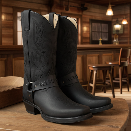 1162 - RockinLeather Men's Black Leather Harness Boot