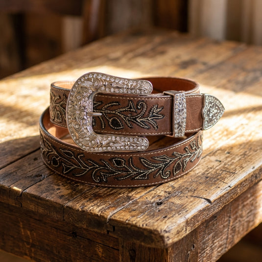 N3521408 - Nocona Women's Leaf Vine Stitched Belt