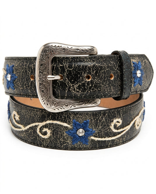 B55 - RockinLeather Cracked Blk W/Blue Star