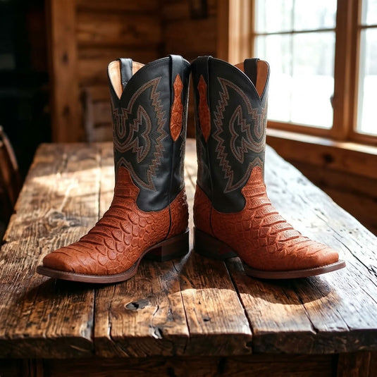 CP1704 - Cowboy Prayer Hand Crafted Rust Brown Python Print Cowboy Boot