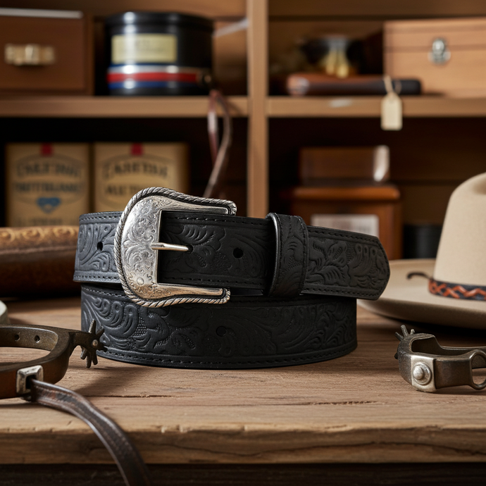 CP1006 - Cowboy Prayer Black Cowhide Leather Belt