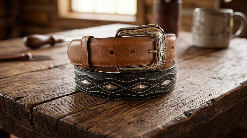 Load image into Gallery viewer, B36 - RockinLeather Brown/Black Belt with Conchos
