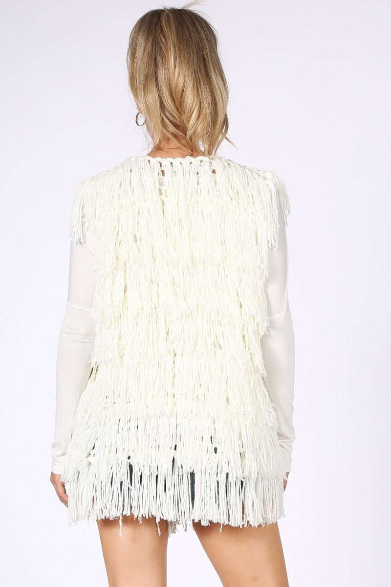Load image into Gallery viewer, FUNK 1 -  Ladies Ivory Fringe Sweater Vest
