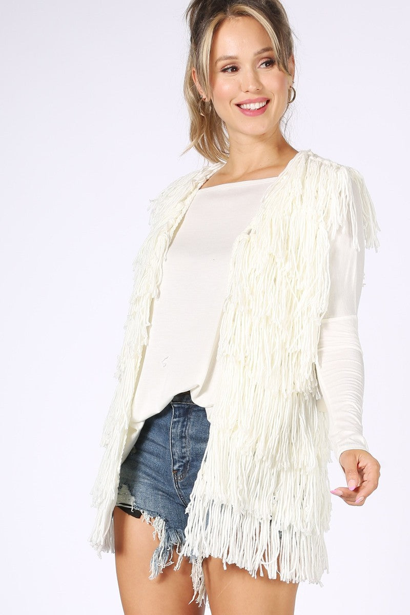 Load image into Gallery viewer, FUNK 1 -  Ladies Ivory Fringe Sweater Vest
