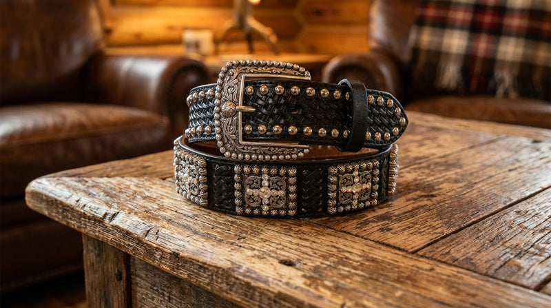 Load image into Gallery viewer, A1014401 - Ariat Men's Black Belt with Cross Conchos
