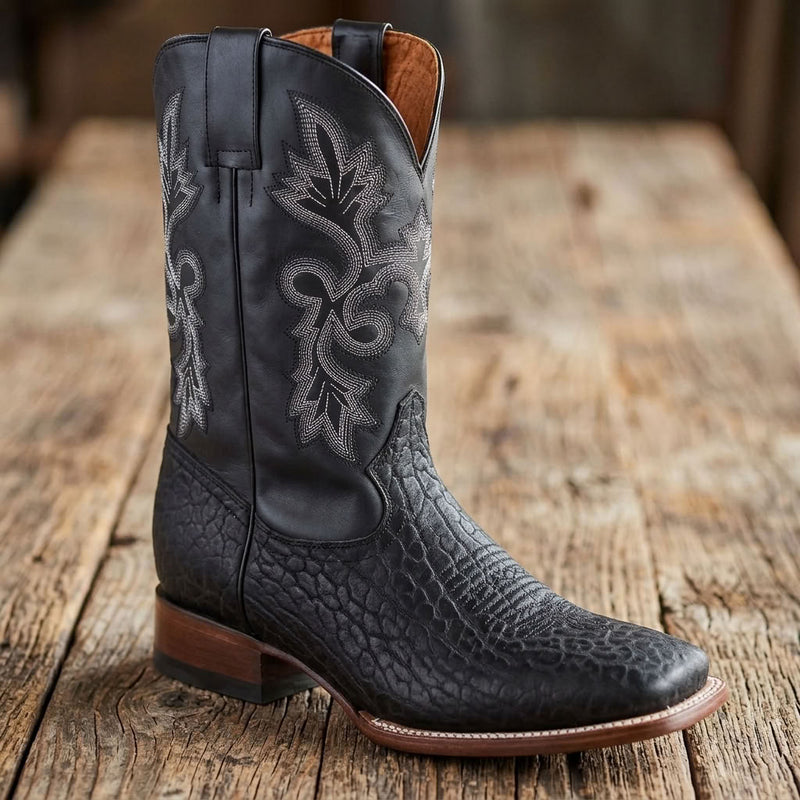 Load image into Gallery viewer, CP1706 - Cowboy Prayer Hand Crafted Genuine Black Bull Shoulder Cowboy Boots
